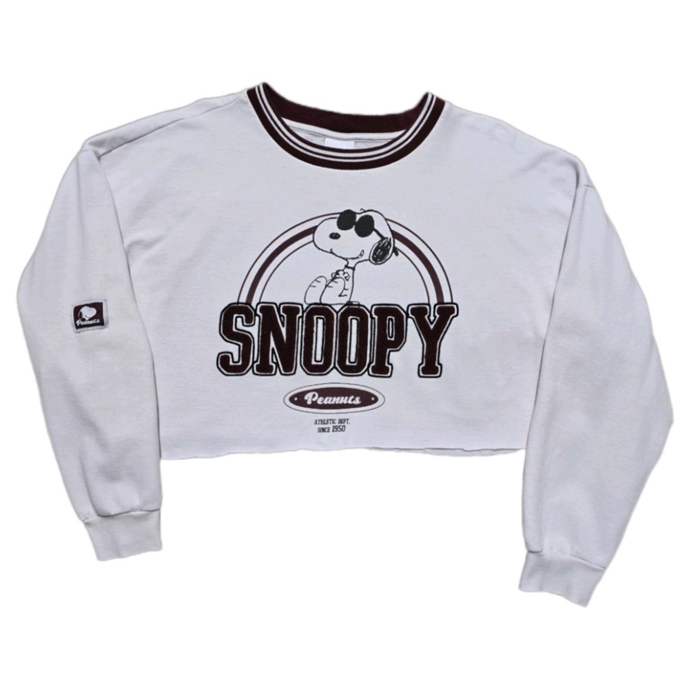 Cropped Snoopy Peanuts‎ Sweatshirt Womens XL Graphic 1950 Athletic Sweater - Picture 15 of 15